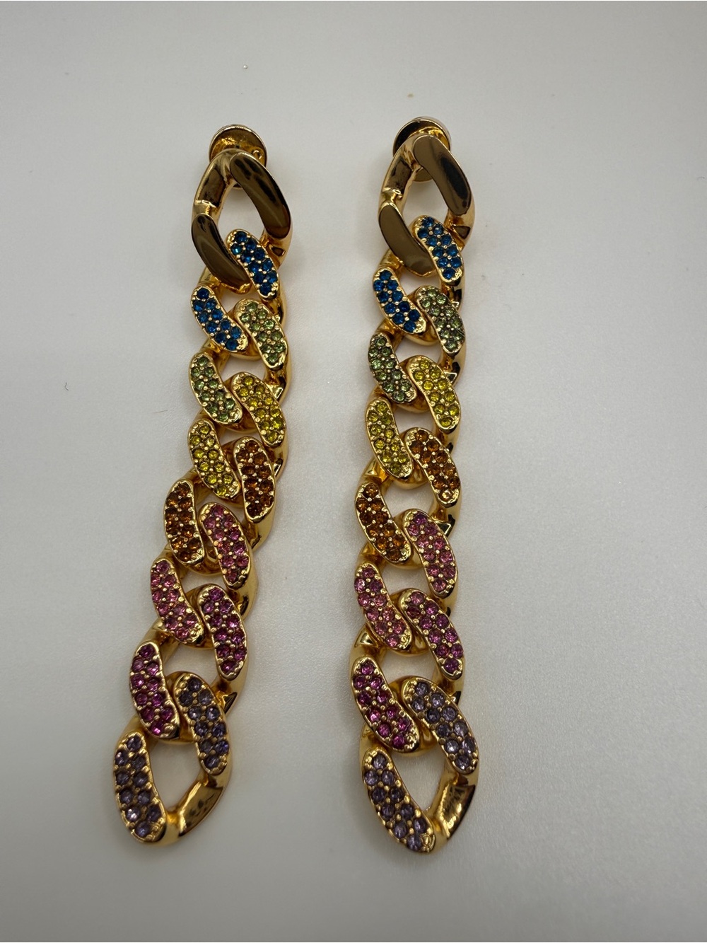 Kurt Geiger Gold-Tone Multicolor Pave Chain Link Drop Earrings